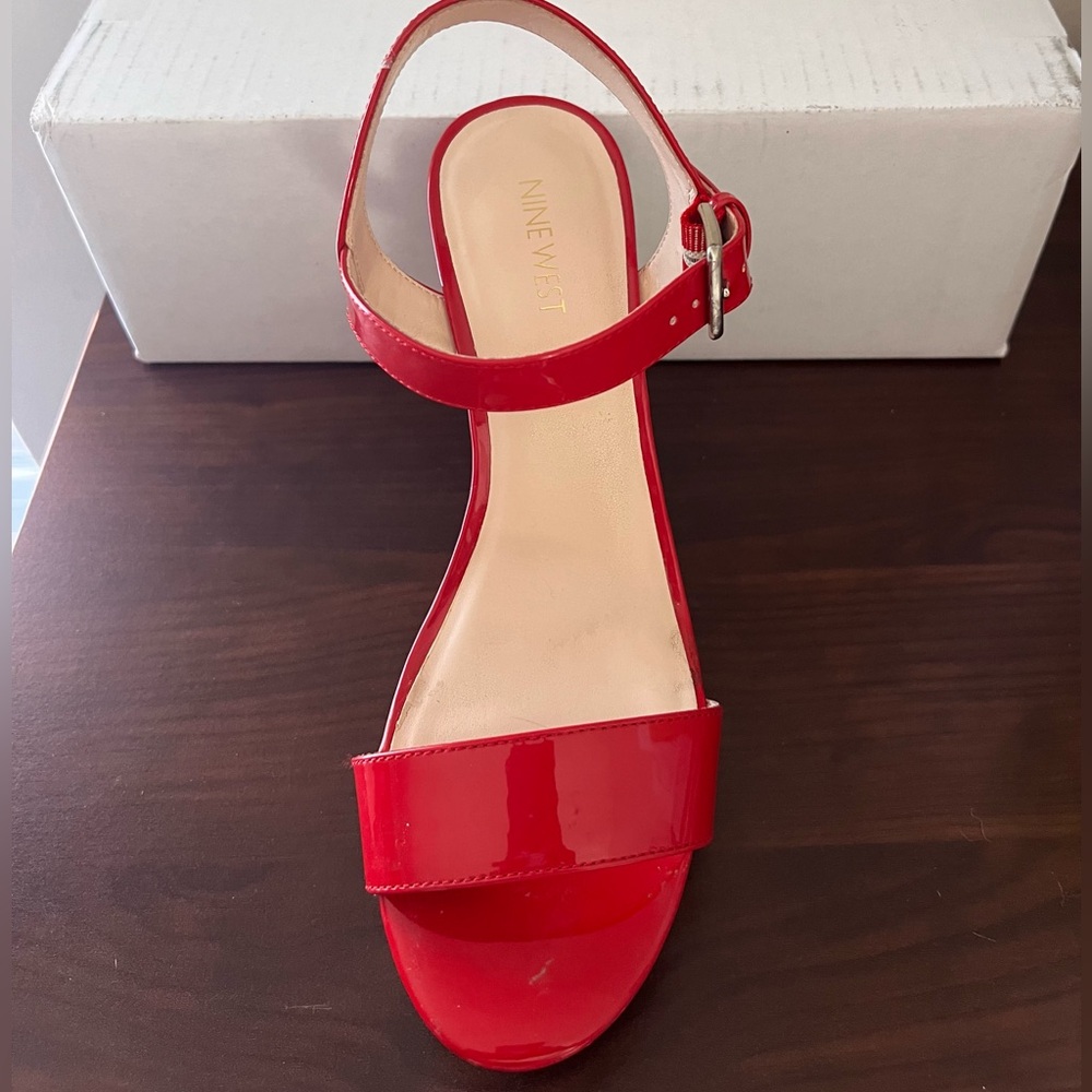 Nine West Red Patent Leather Platform Sandals